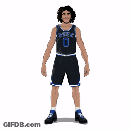 A Duke Basketball Player Wearing A Black Jersey And Shorts GIF
