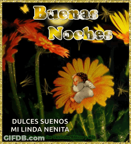 A Dulces Suenos Mi Linda Nenita Greeting Card With An Angel On A Flower GIF