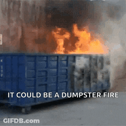 A Dumpster Is On Fire With The Words It Could Be A Dumpster Fire GIF
