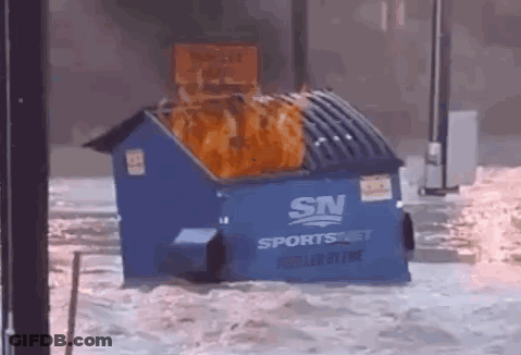 A Dumpster That Says Sn Sportsnet Is On Fire GIF