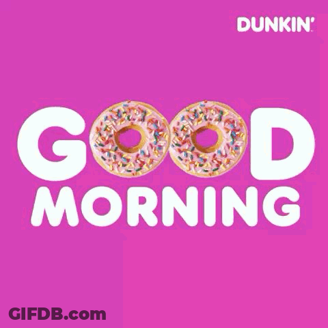 A Dunkin ' Donut With Pink Frosting And Sprinkles On A Pink Background . GIF