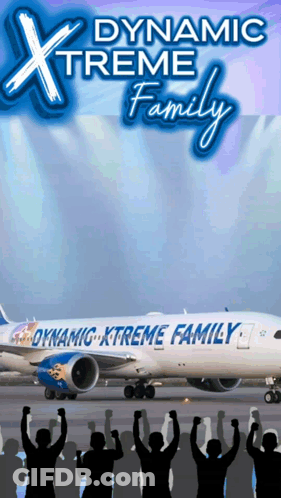 A Dynamic Xtreme Family Poster With A Plane On The Runway GIF