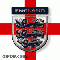A England Flag With A Coat Of Arms On Top Of It GIF
