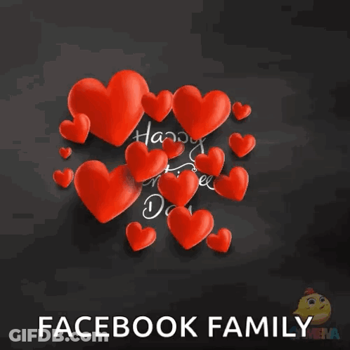 A Facebook Family Valentine 'S Day Card With Red Hearts On A Black Background GIF