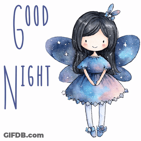 A Fairy In A Blue Dress With The Words Good Night GIF