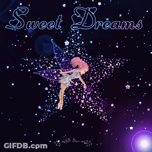 A Fairy Is Flying In The Night Sky With The Words Sweet Dreams GIF
