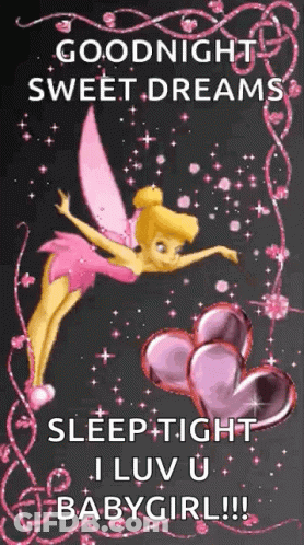 A Fairy Is Flying Over A Bunch Of Hearts And Says Goodnight Sweet Dreams . GIF