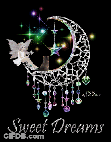 A Fairy Is Sitting On A Crescent Moon With The Words Sweet Dreams GIF