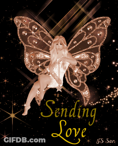 A Fairy Is Sitting On A Swing With The Words Sending Love On The Bottom GIF