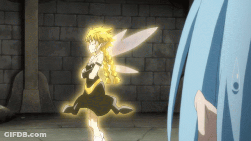 A Fairy With A Yellow Hair And Wings Is Standing Next To A Blue Fairy GIF