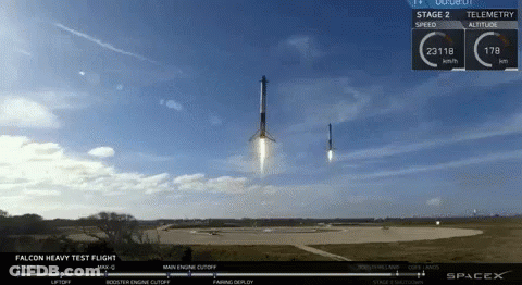A Falcon Heavy Test Flight Takes Place On Stage 2 GIF