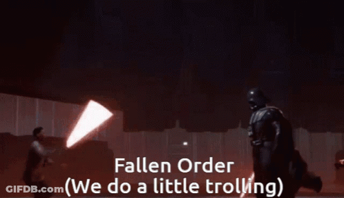 A Fallen Order Poster With A Man Holding A Light Saber GIF