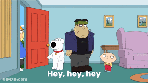 A Family Guy Cartoon Says Hey Hey Hey In The Corner GIF