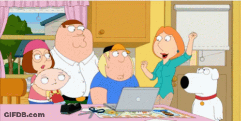 A Family Guy Cartoon Shows A Family Gathered Around A Laptop GIF