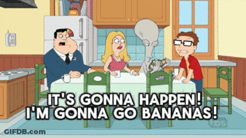 Family Sitting At Table With Bananas And I Gonna Go Bananas GIF
