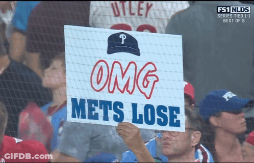 A Fan Holds A Sign That Says OMG Mets Lose GIF