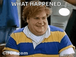 A Fat Man In A Blue And Yellow Striped Shirt Is Smiling And Looking At The Camera . GIF