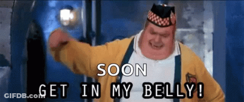 A Fat Man In A Yellow Jacket Says Get In My Belly GIF