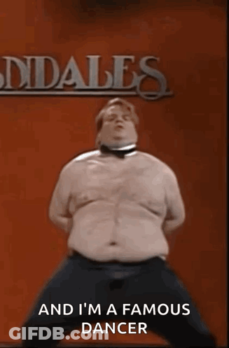 A Fat Man Is Dancing In Front Of A Didales Sign GIF
