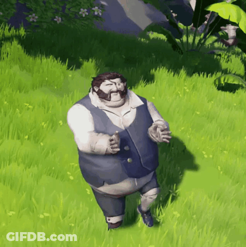 A Fat Man With A Beard Is Standing In The Grass GIF