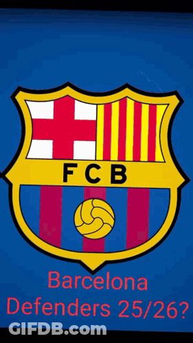 A Fcb Logo On A Blue Background With Barcelona Defenders 25/26 Written Below It GIF