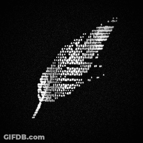 A Feather Made Up Of Triangles Is On A Black Background GIF