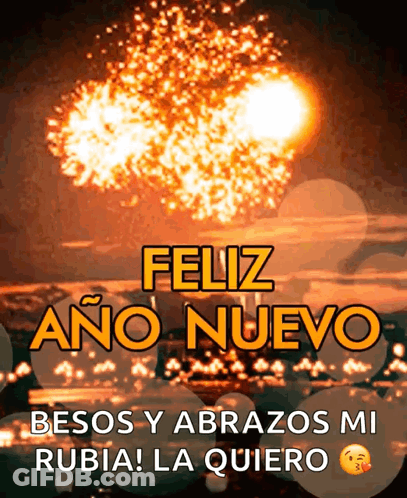 A Feliz Ano Nuevo Greeting Card With Fireworks In The Sky GIF