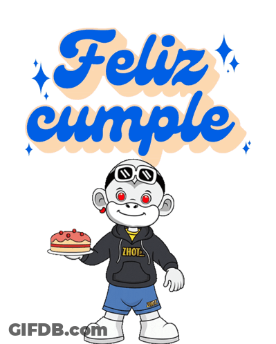 A Feliz Cumple Sticker With A Monkey Holding A Pizza GIF