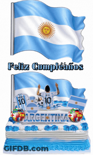 A Feliz Cumpleanos Argentina Cake With A Soccer Player On Top GIF