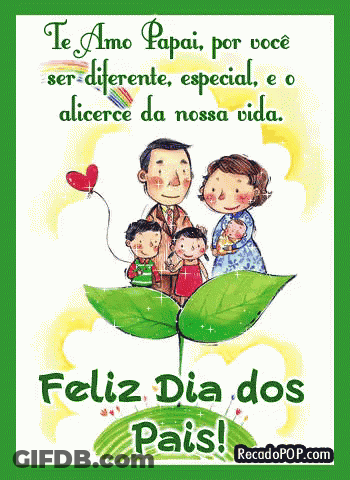 A Feliz Dia Dos Pais Greeting Card With A Cartoon Of A Family GIF