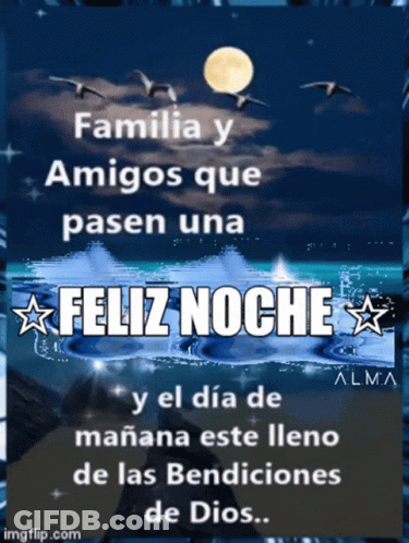 A Feliz Noche Greeting In Spanish With A Full Moon GIF
