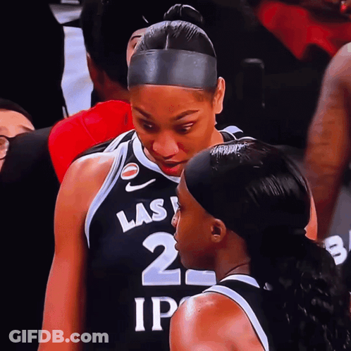 A Female Basketball Player Wearing A Black Jersey With Las Vegas On It GIF