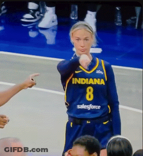 A Female Basketball Player Wearing A Blue Indiana 8 Jersey GIF