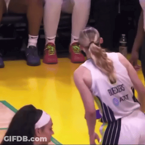 A Female Basketball Player Wearing A Jersey That Says Bugeyes GIF