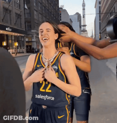 A Female Basketball Player Wearing A Jersey That Says Salesforce On It GIF