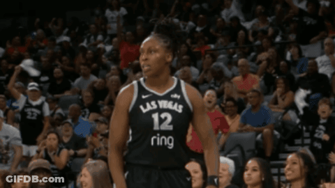 A Female Basketball Player Wearing A Las Vegas Jersey GIF