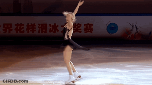 A Female Figure Skater Is Performing In Front Of A Sign That Says World Championship GIF