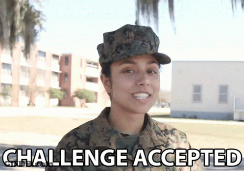 Female Soldier Says Challenge Accepted In Front Of Building GIF