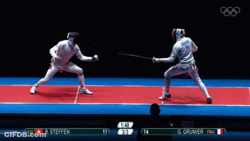 A Fencing Match Between B. Steffen And G. Grumier Is Being Played GIF
