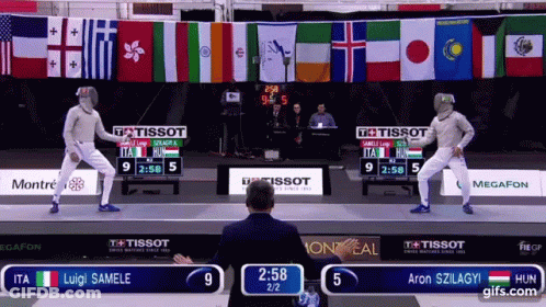 A Fencing Match Between Ita And Luigi Samele Is Being Played GIF