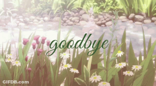 A Field Of Flowers With The Words Goodbye On It GIF