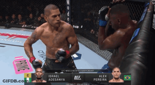 A Fight Between Israel Adesanya And Alex Pereira Is Shown GIF