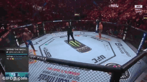A Fighter In A Ufc Ring With A Monster Energy Logo On The Floor GIF