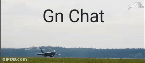 A Fighter Jet Is Flying In The Air With The Words Gn Chat Above It GIF