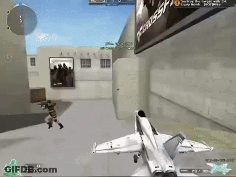 A Fighter Jet Is In A Video Game With A Destroy The Target With C4 GIF