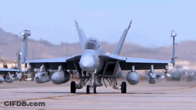 DFA Fighter Jet Parked On Runway GIF