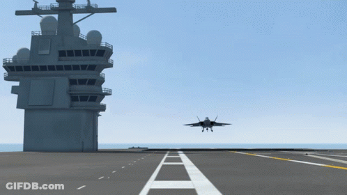 A Fighter Jet Is Taking Off From An Aircraft Carrier Runway GIF