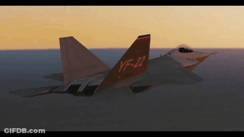 A Fighter Jet With The Letters Yf-22 Painted On The Tail GIF