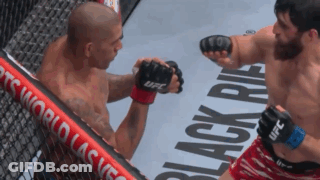 A Fighter Wearing Ufc Gloves Throws A Punch Against Another Fighter GIF