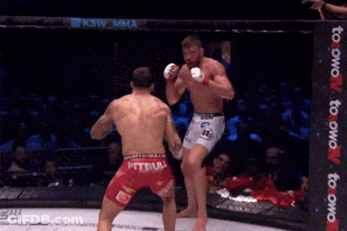 A Fighter With The Word Tebuli On His Shorts Is Fighting Another Man GIF